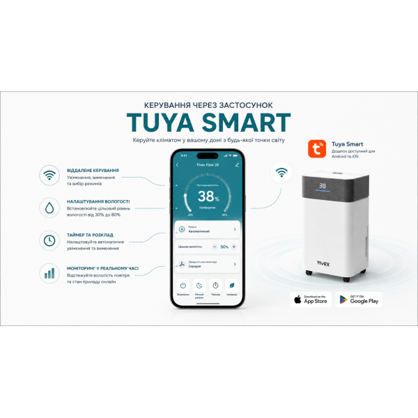Осушитель воздуха Tivex Flow 20 с Wi-Fi и ионизацией
